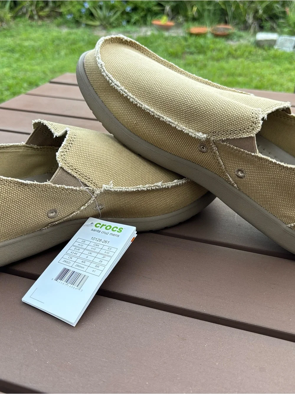CROCS Men’s Canvas Slip-On Loafers in Khaki Tan